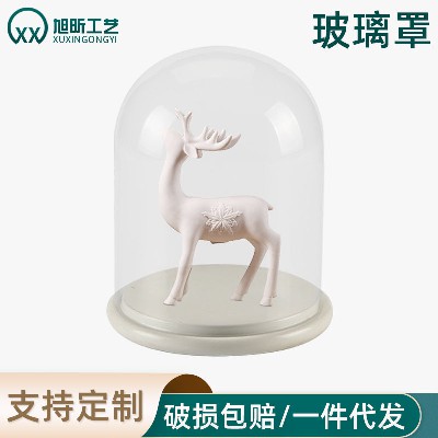圆头玻璃罩饰品玻璃展示罩多种尺寸模型带木底座定制欧式摆件