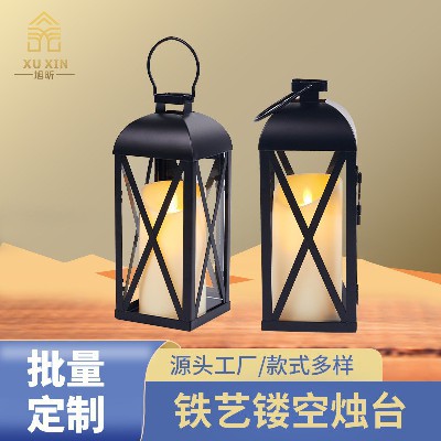 蜡烛台欧式手提铁艺风灯复古中式婚庆摆件马灯户外庭院落地灯定制