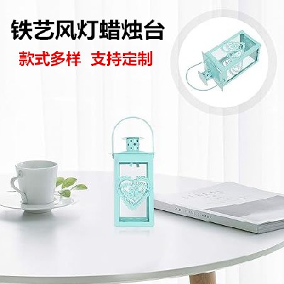 铁艺风灯蜡烛台浅蓝色高级感侘寂风日式风灯烛台马灯家用供奉定制