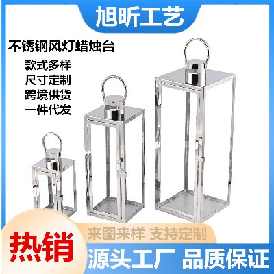 银色蜡烛台北欧不锈钢风灯玻璃工艺酒吧酒店家居桌子装饰摆件定制