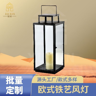 欧式庭院落地风灯圣诞烛台新年氛围灯铁艺方形手提风灯复活节定制