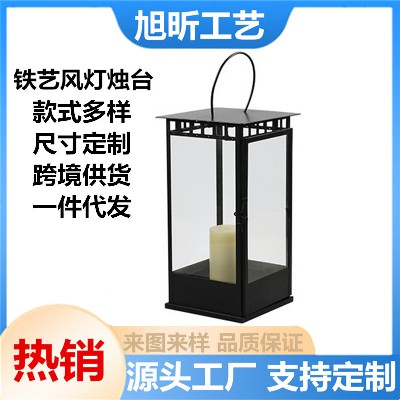 欧式铁艺风灯烛台创意镂空蜡烛台玻璃蜡烛台家居装饰工艺摆件定制