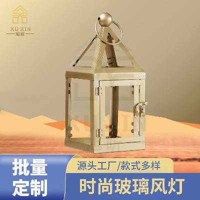 欧式复古简约铁艺玻璃蜡烛台庭院户外落地风灯餐桌装饰摆件品定制