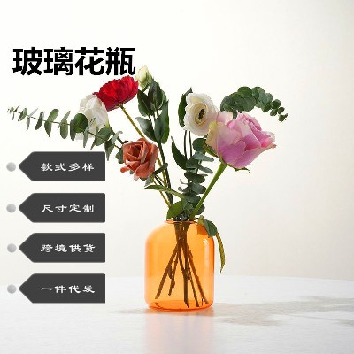 玻璃花瓶蜡烛台ins风欧美风格彩色透明装饰家居装饰精美烛台 定制
