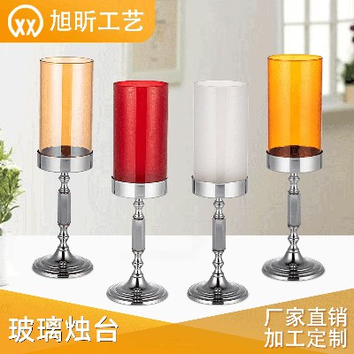 现代简约蜡烛台彩色玻璃烛台家居婚庆浪漫玻璃工艺品节日摆件定制