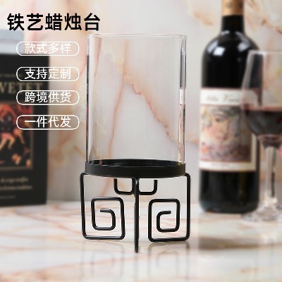 铁艺蜡烛台现代简约玻璃烛台摆件烛光晚餐工艺品家居婚庆装饰定制