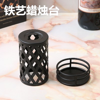 欧式简约家居客厅样板间玄关装饰品摆件金属烛台摆件镂空装饰灯台