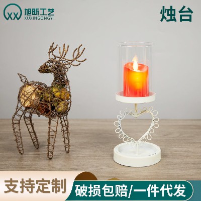 Candle stand decoration, hollowed out white Valentine's Day candle holder, wedding candlelight dinner props, decorative tray, custom iron art
