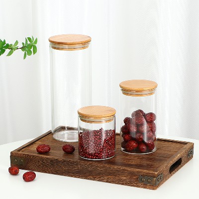 高硼硅玻璃密封罐食品储物罐木盖茶叶陈皮厨房杂粮储物玻璃罐定制