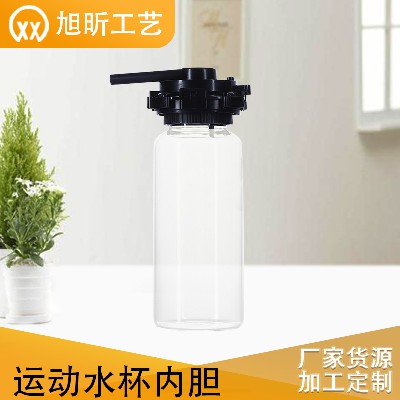 跨境供货玻璃水杯直身大容量运动水杯户外吸管杯现货玻璃内胆定制