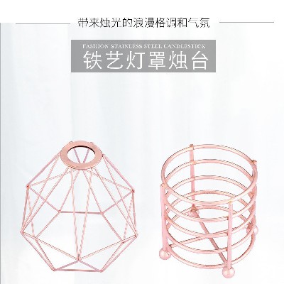 金属蜡烛台酒店家居装饰摆件创意几何流线设计铁艺风灯烛台定制