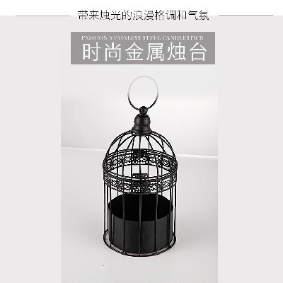 创意鸟笼烛台黑色欧式简约复古烛台餐厅家用装饰挂件铁艺镂空定制