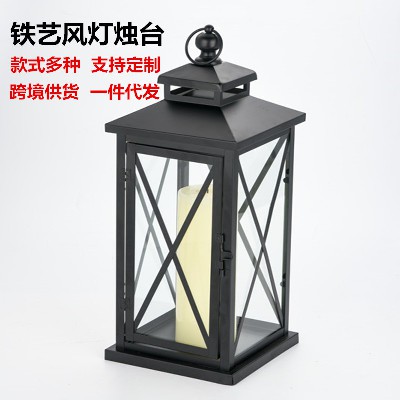 欧式铁艺风灯烛台手提灯复古蜡烛台户外庭院落地装饰马灯婚庆摆件