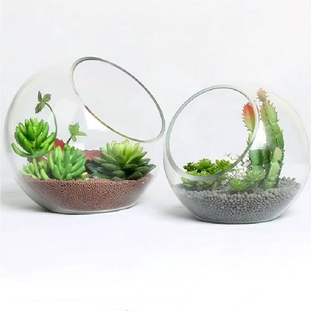 斜口玻璃瓶透明圆形微景观生态瓶多肉花瓶水培花器家居摆件品定制