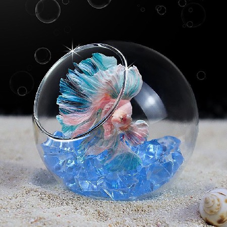 Mini goldfish tank, glass fish tank, hydroponic, round, simple, transparent living room, household small desktop decoration that can be customized