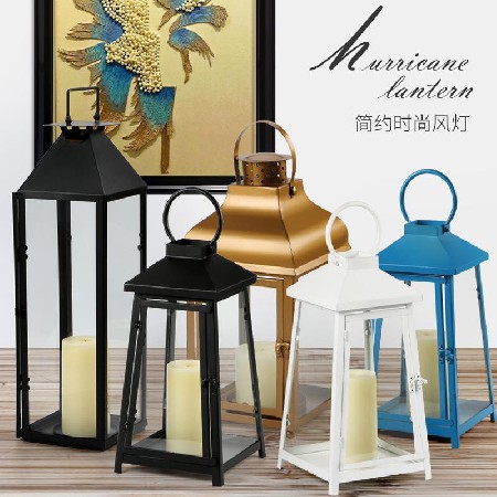 户外铁艺风灯烛台北欧风手提蜡烛落地灯手提灯笼浪漫防风玻璃烛台
