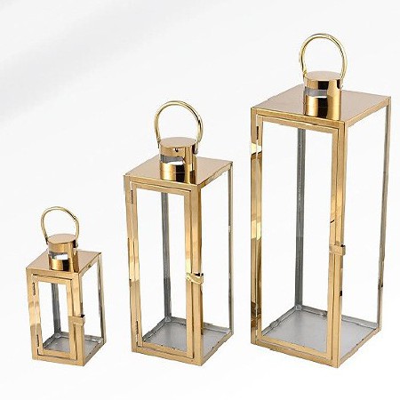 金色蜡烛台北欧不锈钢风灯玻璃工艺酒吧酒店家居桌子装饰摆件定制