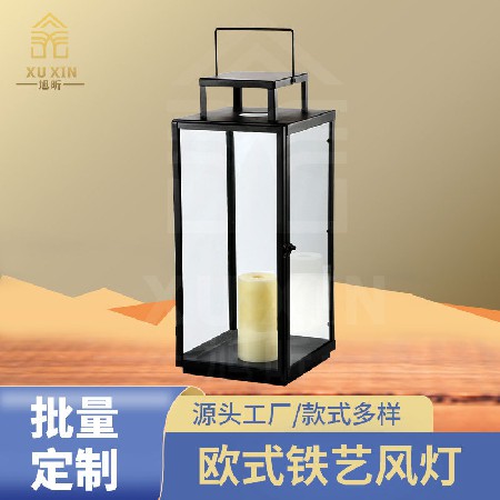European style courtyard floor to ceiling wind lights, Christmas candle holders, New Year atmosphere lights, wrought iron square hand-held wind lights, Easter customization