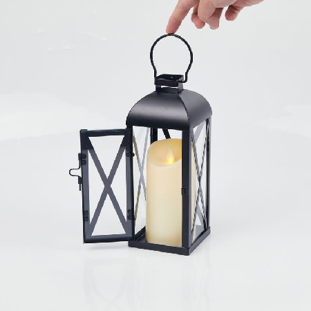 Black wrought iron candle stand, Chinese outdoor candle cup, wind lamp set, candle jar, hand-held lamp, customized wrought iron hand-held lamp