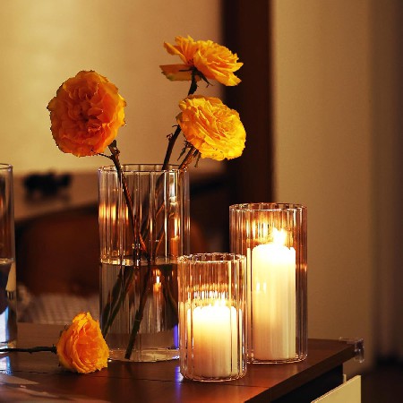 玻璃蜡烛台罗纹圆柱蜡烛杯家居装饰浪漫婚礼桌面氛围感摆件品定制