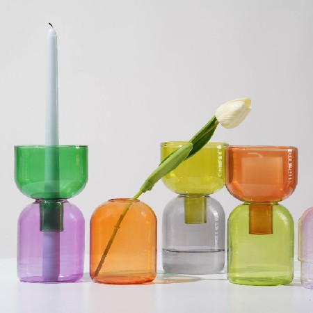 玻璃烛台ins风欧美风格彩色透明装饰花瓶家居装饰精美蜡烛台 定制