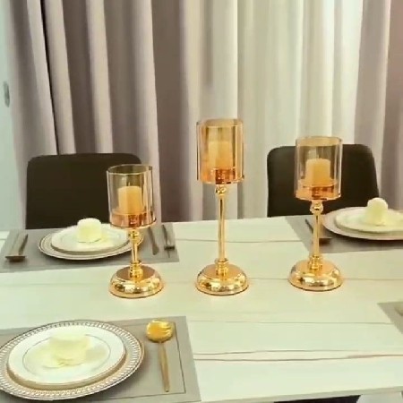 European candle holder, metal candle tube, gold glass frame, creative retro home decor, hotel dining table decoration, custom decoration ornaments