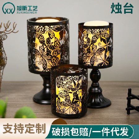 跨境欧式ins创意铁艺烛台蜡烛托圆形家居摆件装饰品蜡烛容器 定制