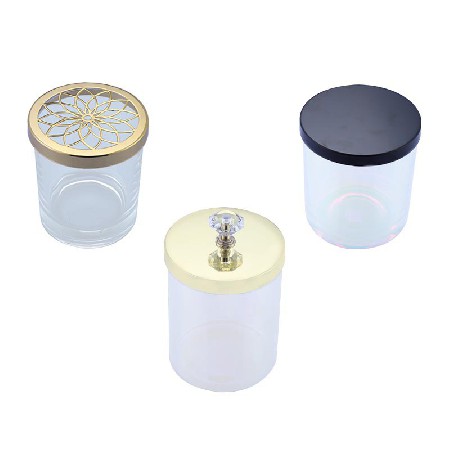 跨境蜡烛杯透光玻璃氛围金属盖蜡烛香薰罐家居七彩设计定制烛台