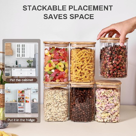 Square striped glass sealed jar, snack candy storage jar, household food, grain and miscellaneous grain storage jar, customizable