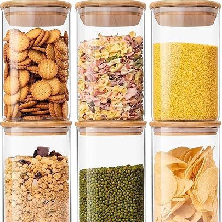 Square glass sealed jar, snack candy storage jar, home kitchen food, bean glass storage jar, customized