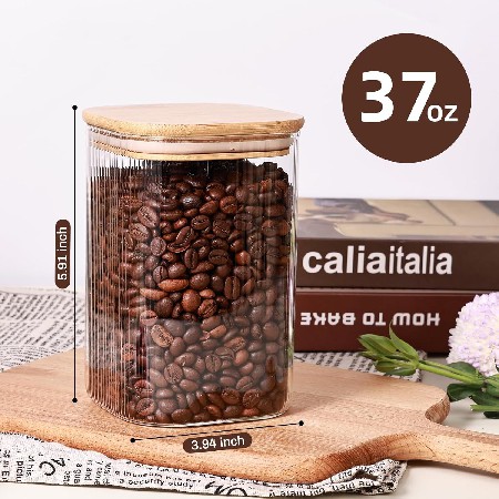 Square striped glass sealed jar, snack candy storage jar, household food, grain and miscellaneous grain storage jar, customizable