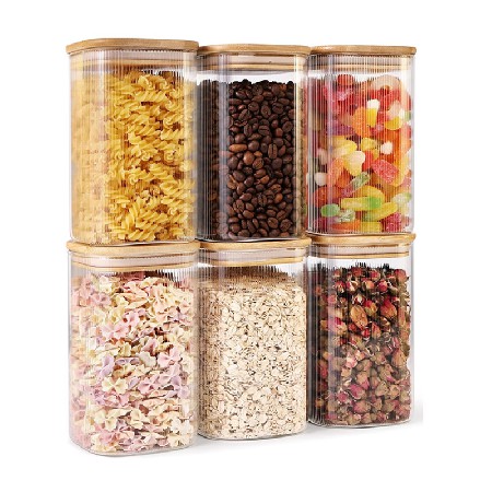 Square striped glass sealed jar, snack candy storage jar, household food, grain and miscellaneous grain storage jar, customizable