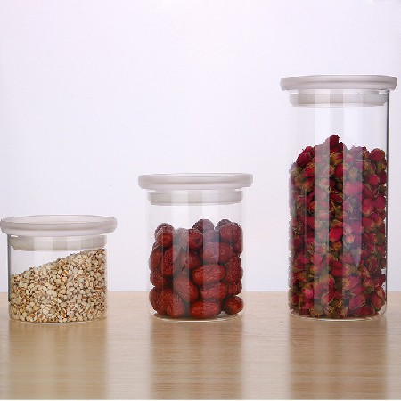 Glass storage jar, sealed jar, bamboo lid, glass sealed jar, kitchen food moisture-proof, miscellaneous grains, nuts, tea jar, customized
