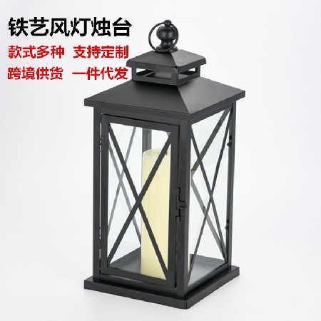 欧式铁艺风灯烛台手提灯复古蜡烛台户外庭院落地装饰马灯婚庆摆件